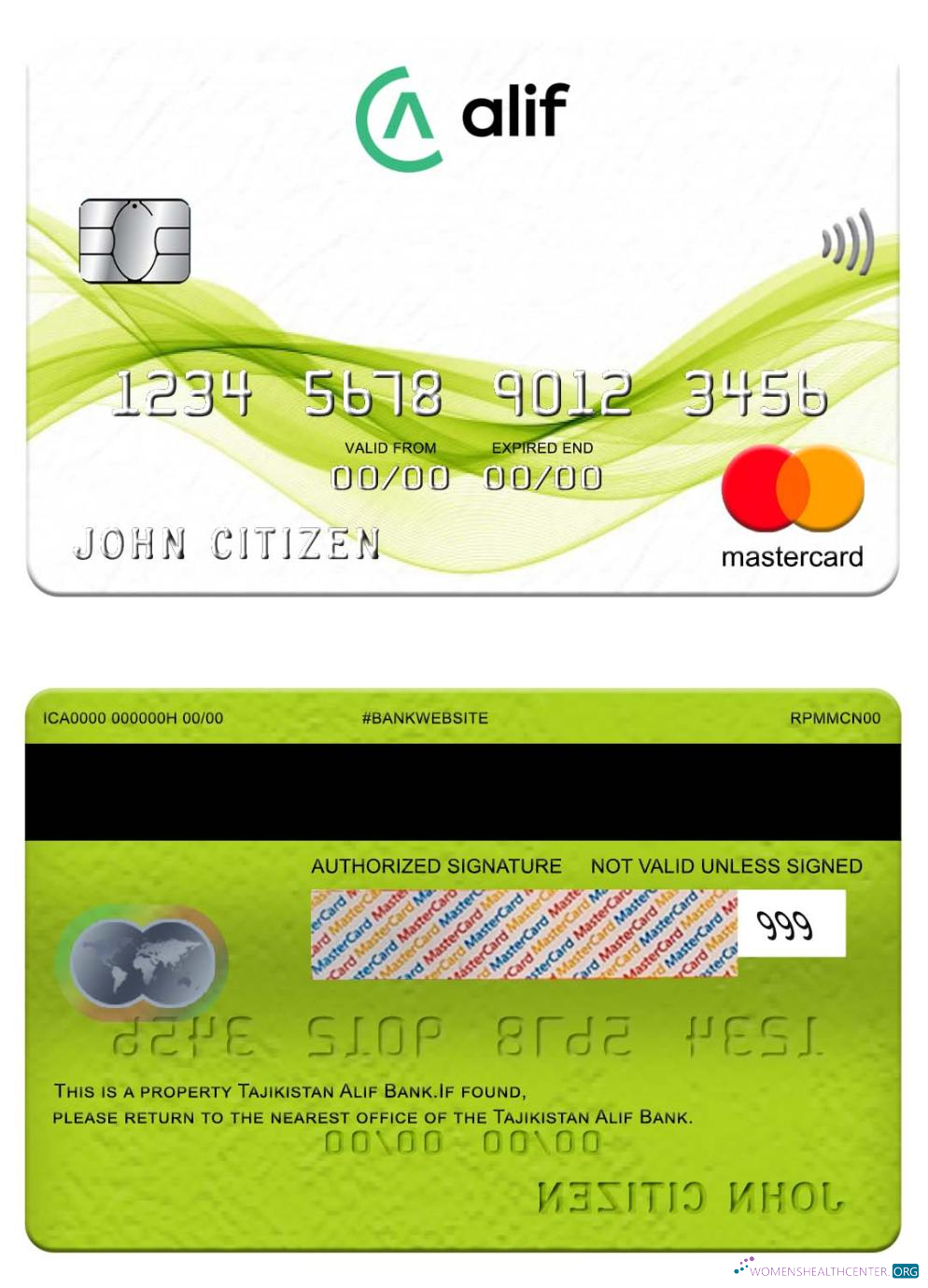 Download Tajikistan Alif Bank mastercard Photoshop template